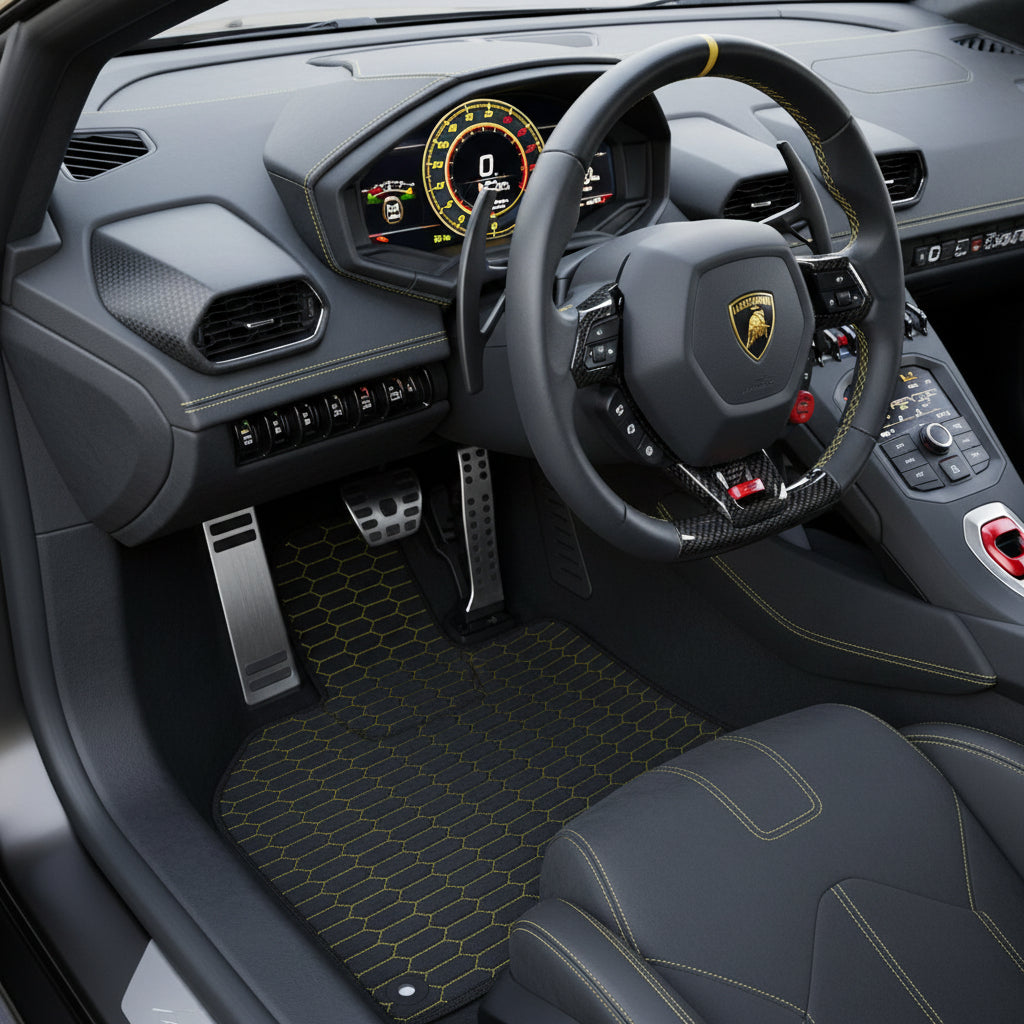 Customizable Leather Floor Mats with Viper Hex Pattern for Lamborghini Huracan EVO (2019-2024) - AutoWin