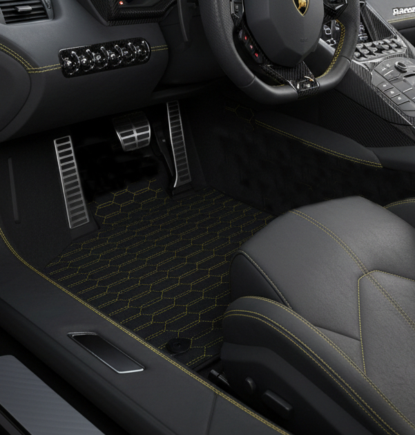 Customizable Leather Floor Mats with Line Pattern for Lamborghini Aventador SV (2012-2022) - AutoWin