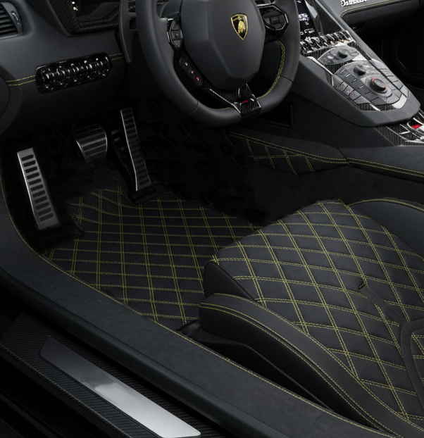 Customizable Leather Floor Mats with Line Pattern for Lamborghini Aventador SV (2012-2022) - AutoWin
