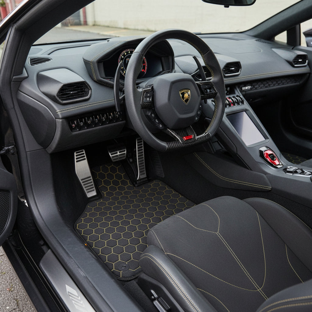 Customizable Leather Floor Mats with Viper Hex Pattern for Lamborghini Huracan EVO (2019-2024) - AutoWin