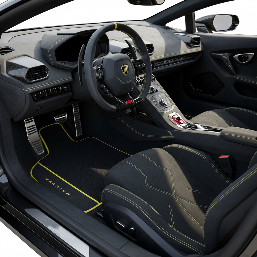 Customizable Leather Floor Mats with Single Diamond Pattern for Lamborghini Huracan Tecnica (2022-2024) - AutoWin