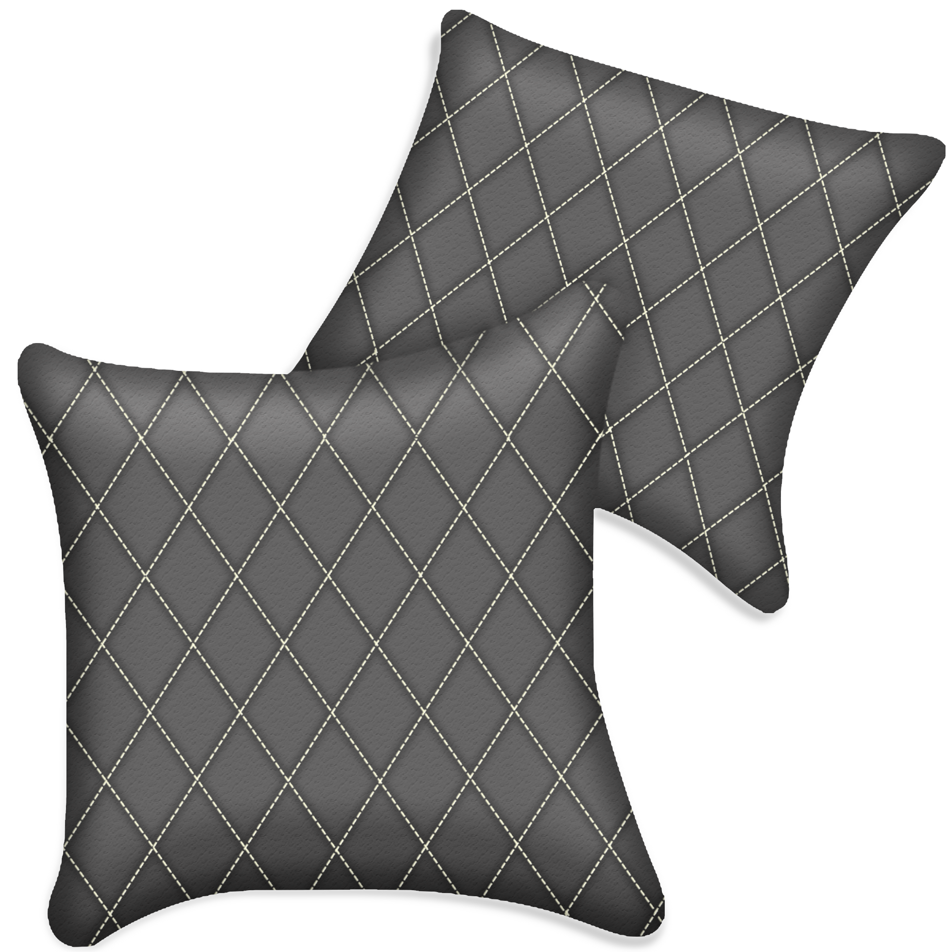 Customizable Gray Leather Pillows Set of 2 for All Vehicles | Single Diamond Pattern