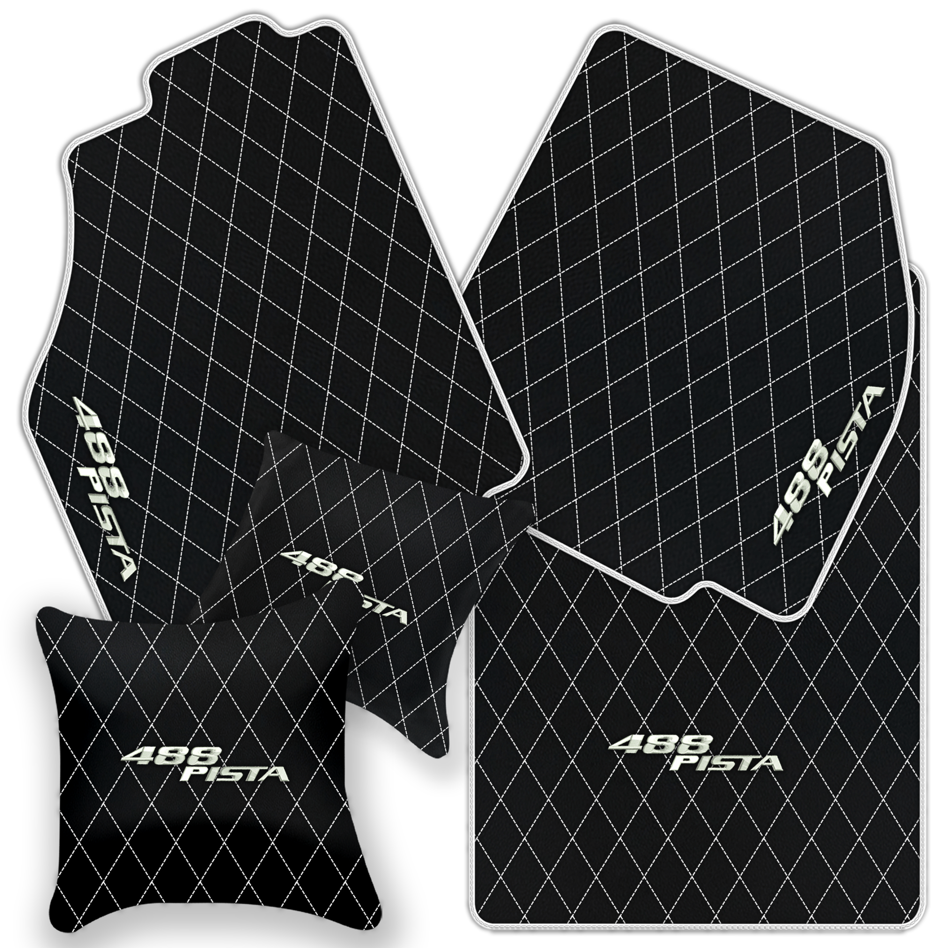 Luxury Black Leather Floor Mats for Ferrari 488 GTB (2016-2022)