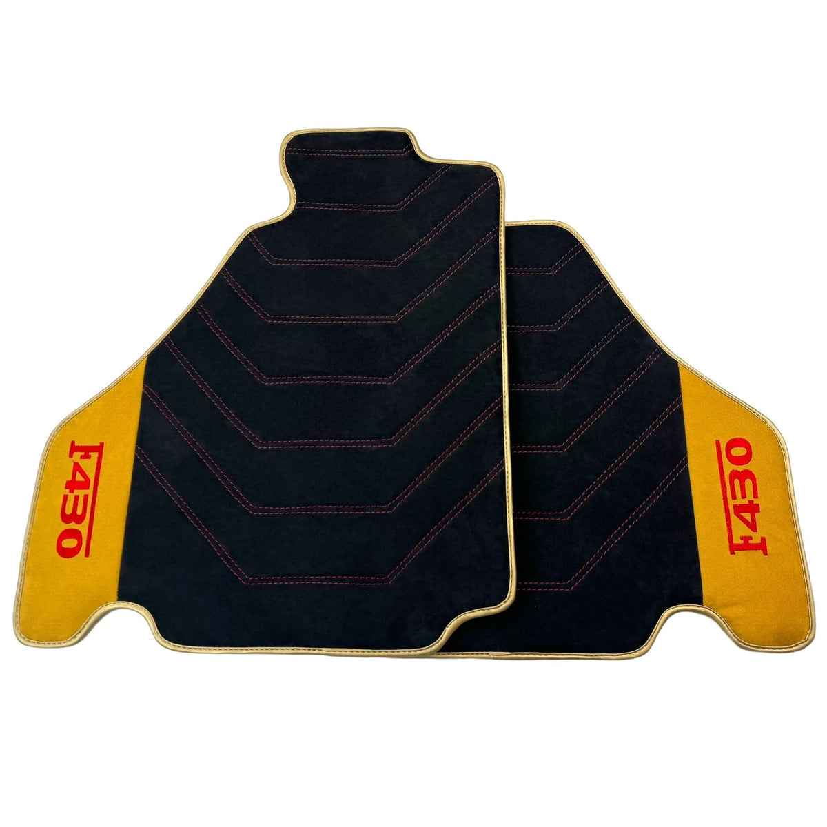 Black Alcantara Floor Mats for Ferrari F430 (2004-2009) - Red Sewing - AutoWin