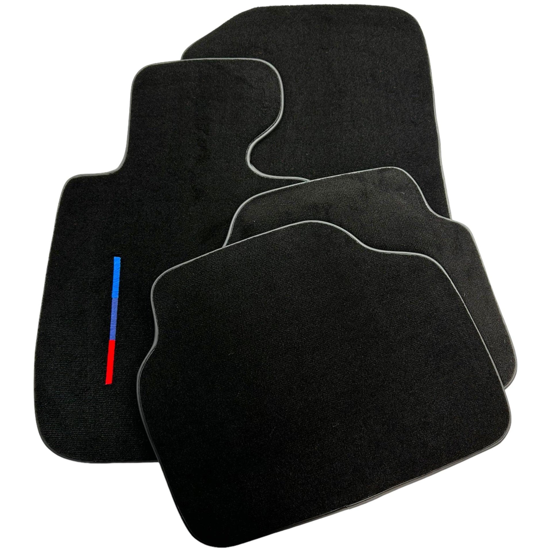 Black Floor Mats For BMW M3 4-door E90 With 3 Color Stripes Tailored Set Perfect Fit - AutoWin