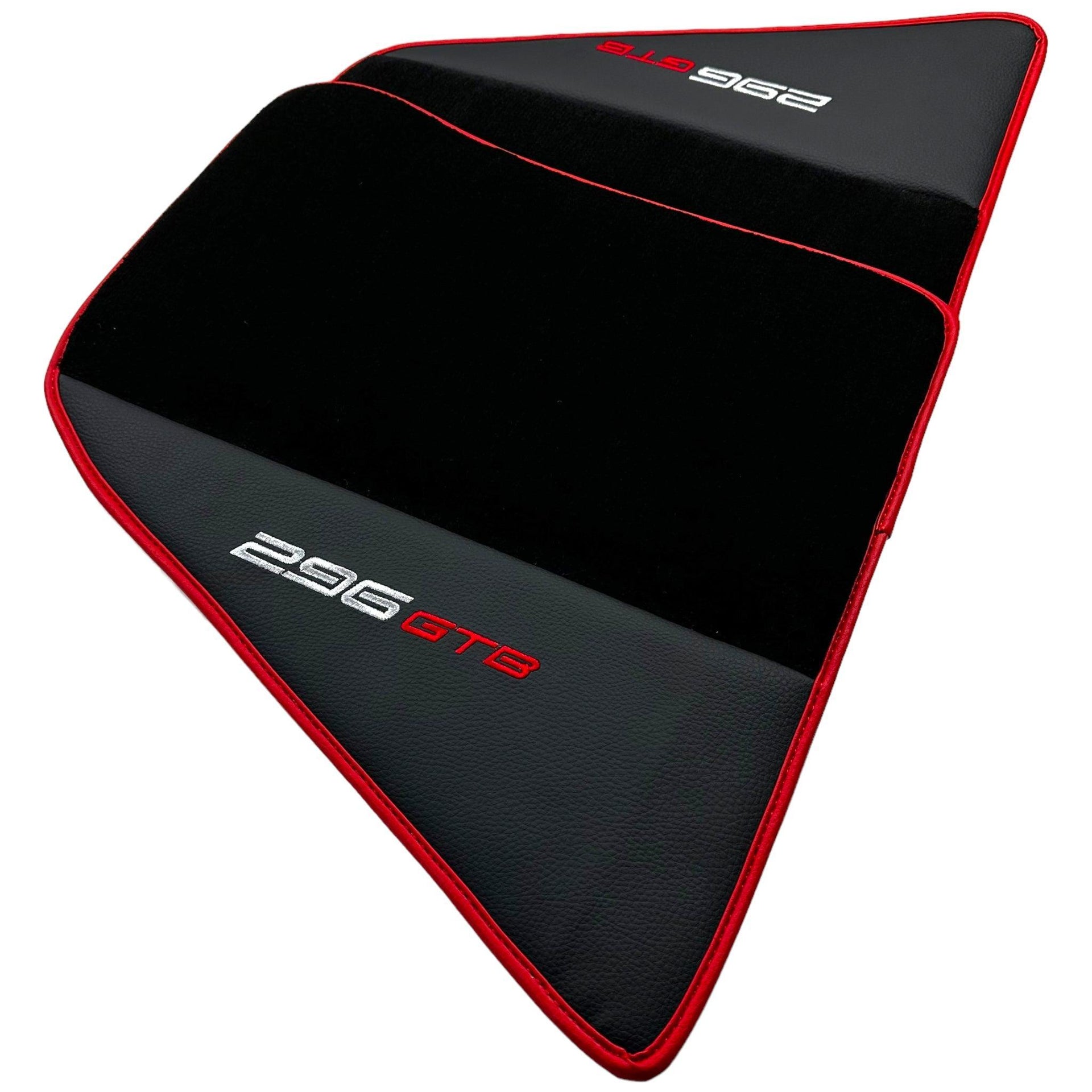 Black Floor Mats for Ferrari 296 GTB (2022-2024) with Leather and Red Trim - AutoWin