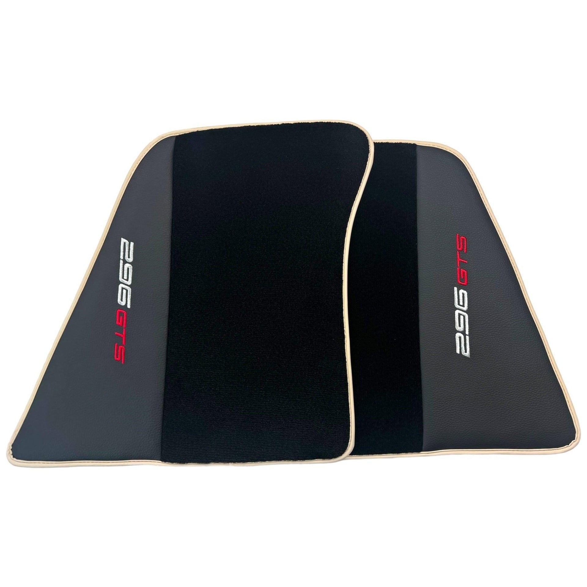 Black Floor Mats for Ferrari 296 GTS (2022-2024) with Leather and Beige Trim - AutoWin