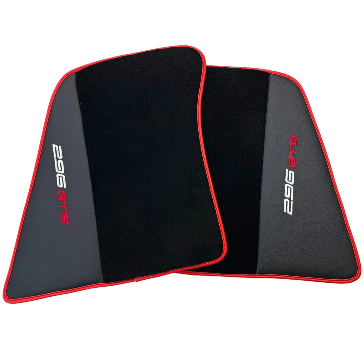 Black Floor Mats for Ferrari 296 GTS (2022-2027) with Leather and Red Trim - AutoWin
