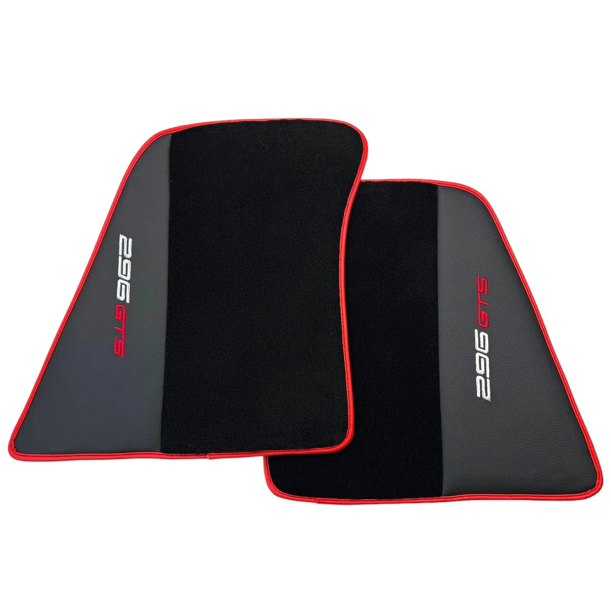 Black Floor Mats for Ferrari 296 GTS (2022-2027) with Leather and Red Trim - AutoWin