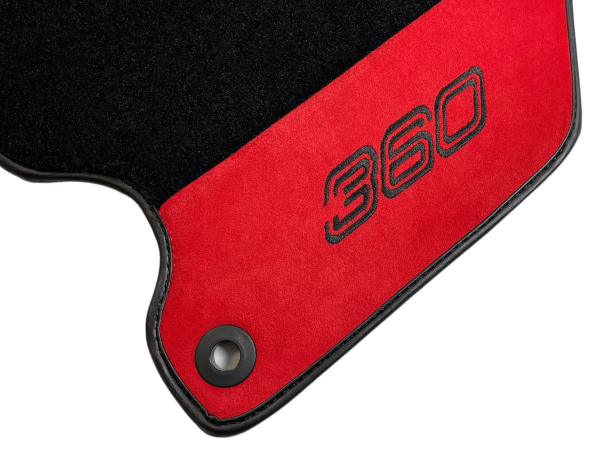 Black Floor Mats For Ferrari 360 Modena 1999-2005 With Red Alcantara Leather - AutoWin