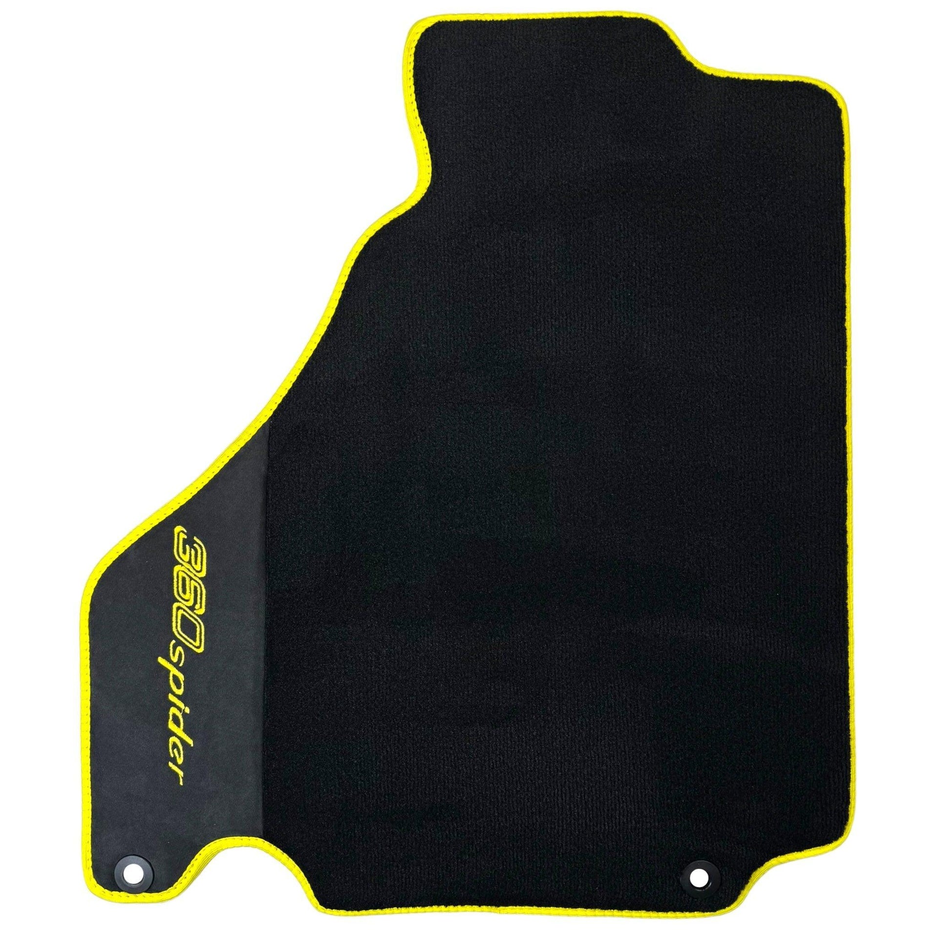 Black Floor Mats for Ferrari 360 Spider with Alcantara Leather | Yellow Trim - AutoWin