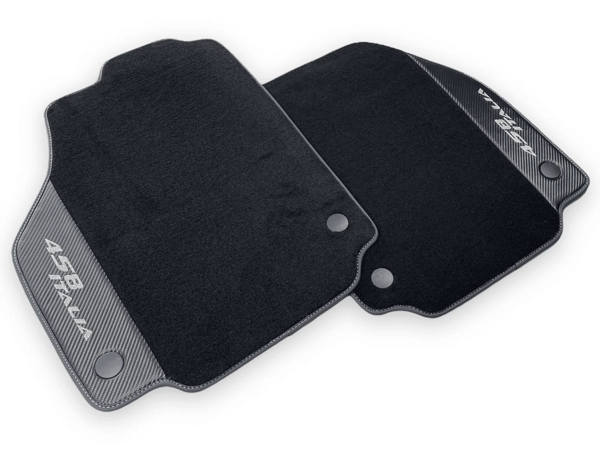 Black Floor Mats For Ferrari 458 Italia 2009-2015 With Carbon Fiber Leather - AutoWin