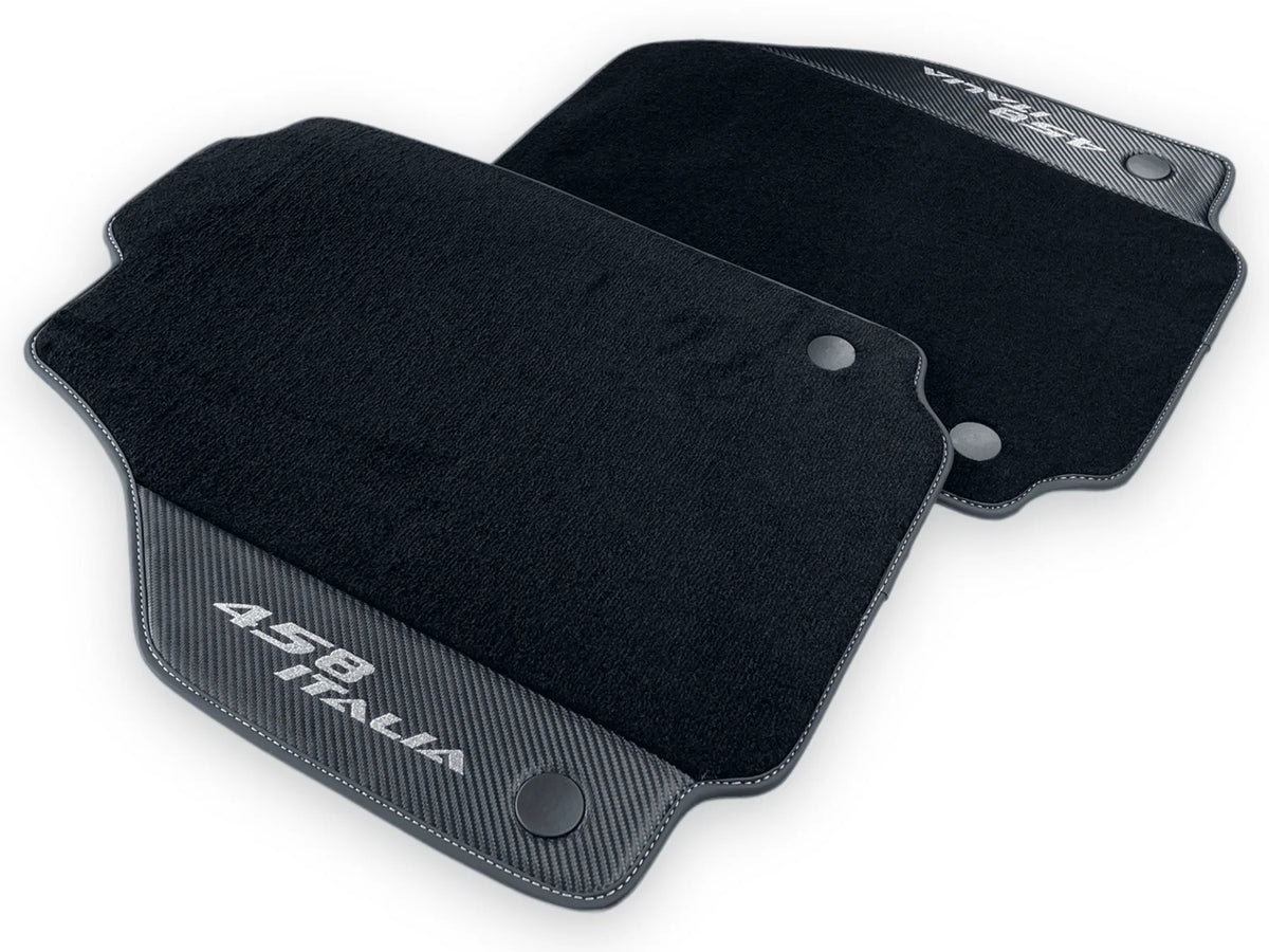 Black Floor Mats For Ferrari 458 Italia 2009-2015 With Carbon Fiber Leather - AutoWin