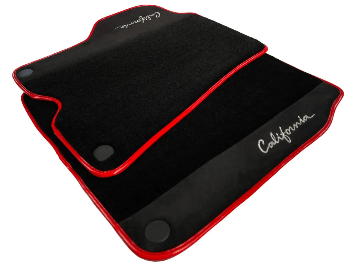 Black Floor Mats For Ferrari California 2008-2014 With Alcantara Red Trim - AutoWin