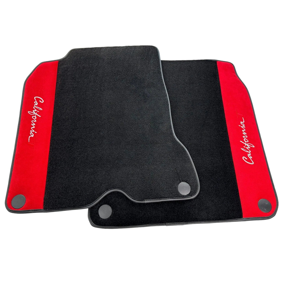 Black Floor Mats For Ferrari California T (2015-2018) with Red Alcantara Leather - AutoWin