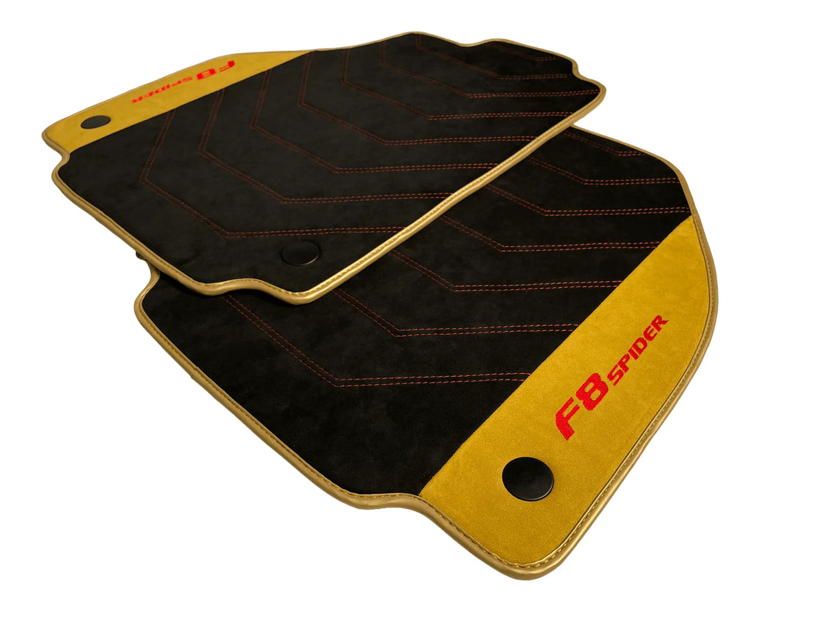 Black Floor Mats For Ferrari F8 Spider 2019-2022 With Tan Alcantara Leather - AutoWin