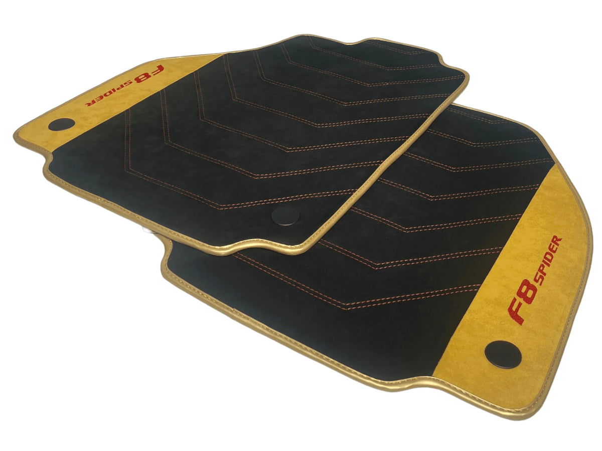 Black Floor Mats For Ferrari F8 Spider 2019-2022 With Tan Alcantara Leather - AutoWin