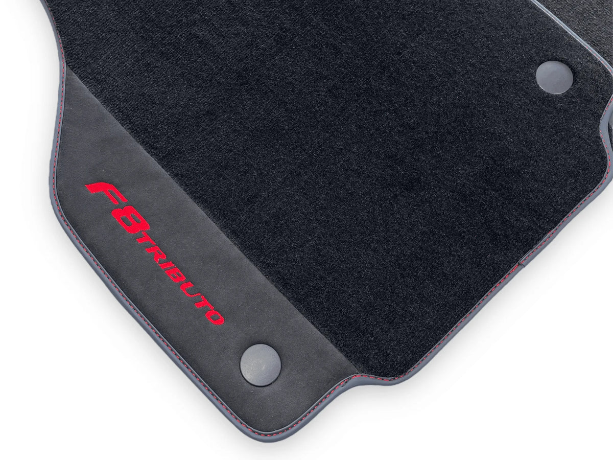 Black Floor Mats For Ferrari F8 Tributo 2019-2022 With Alcantara Leather - AutoWin