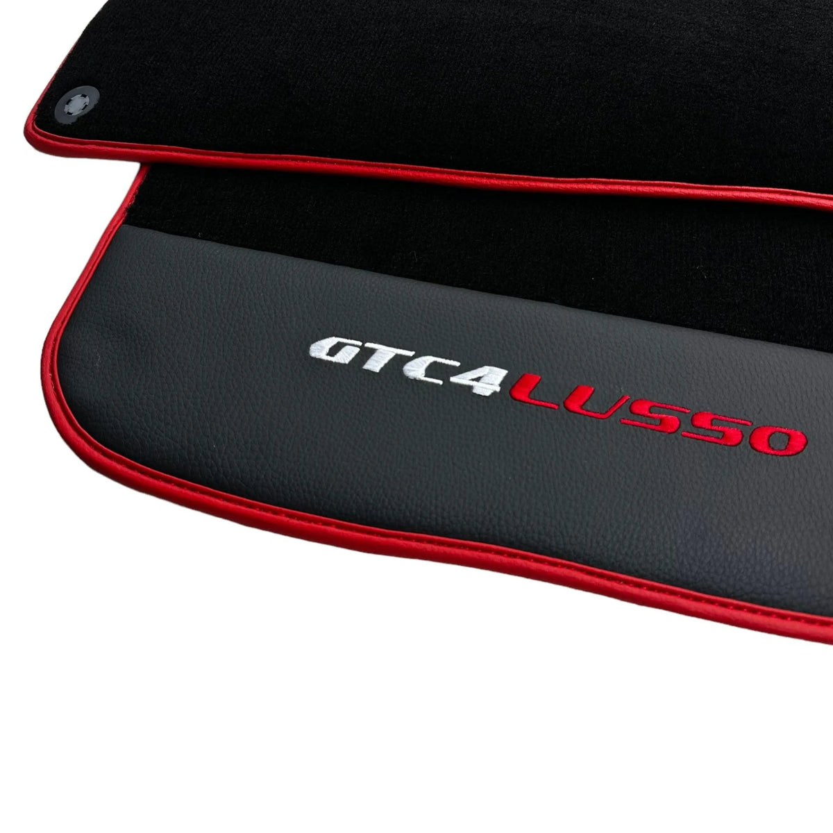 Black Floor Mats For Ferrari GTC4 Lusso (2016-2023) with Leather and Red Trim - AutoWin