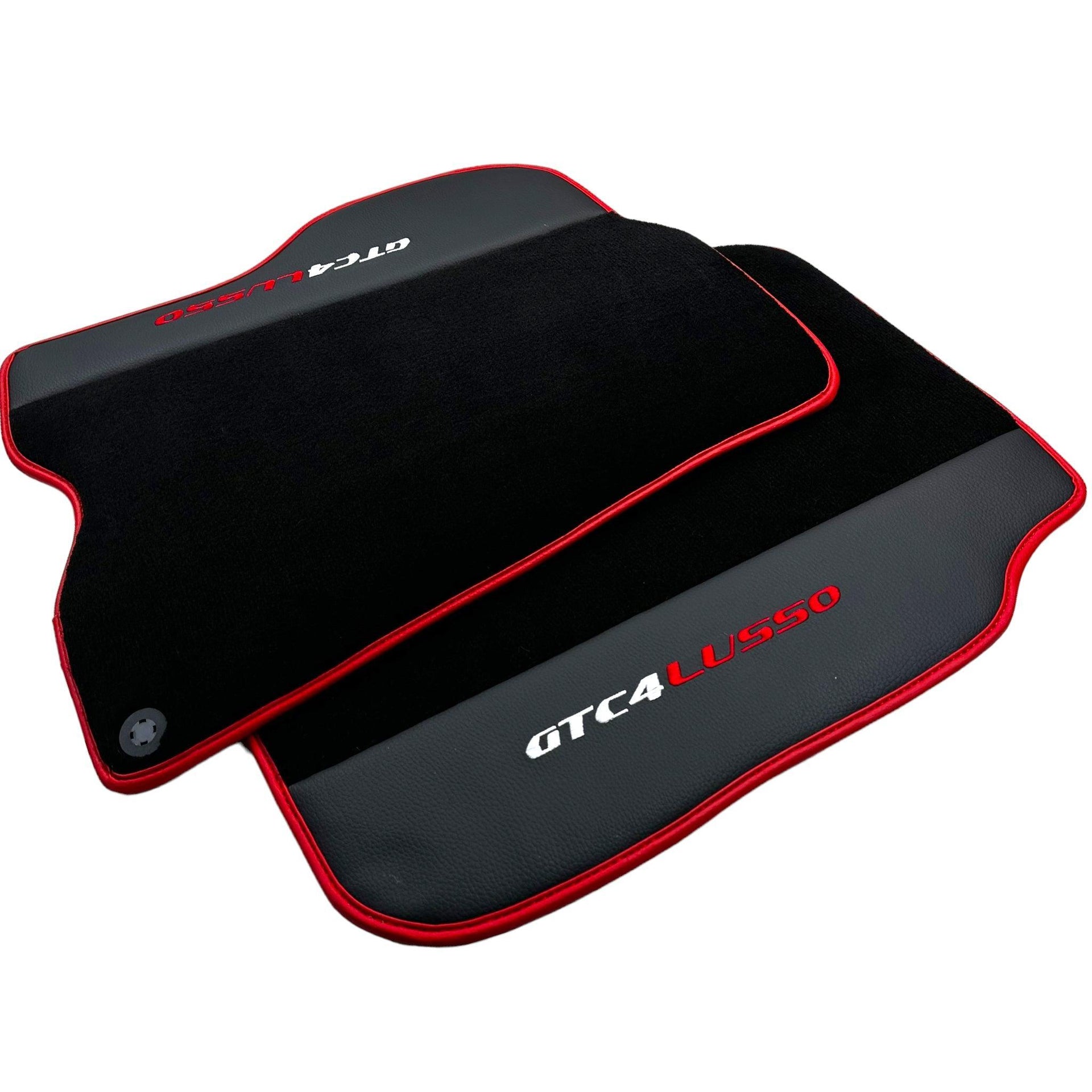 Black Floor Mats For Ferrari GTC4 Lusso (2016-2023) with Leather and Red Trim - AutoWin