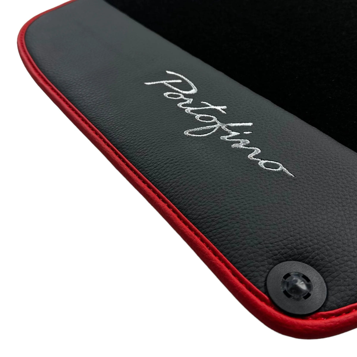 Black Floor Mats For Ferrari Portofino (2018-2023) With Leather and Red Trim - AutoWin