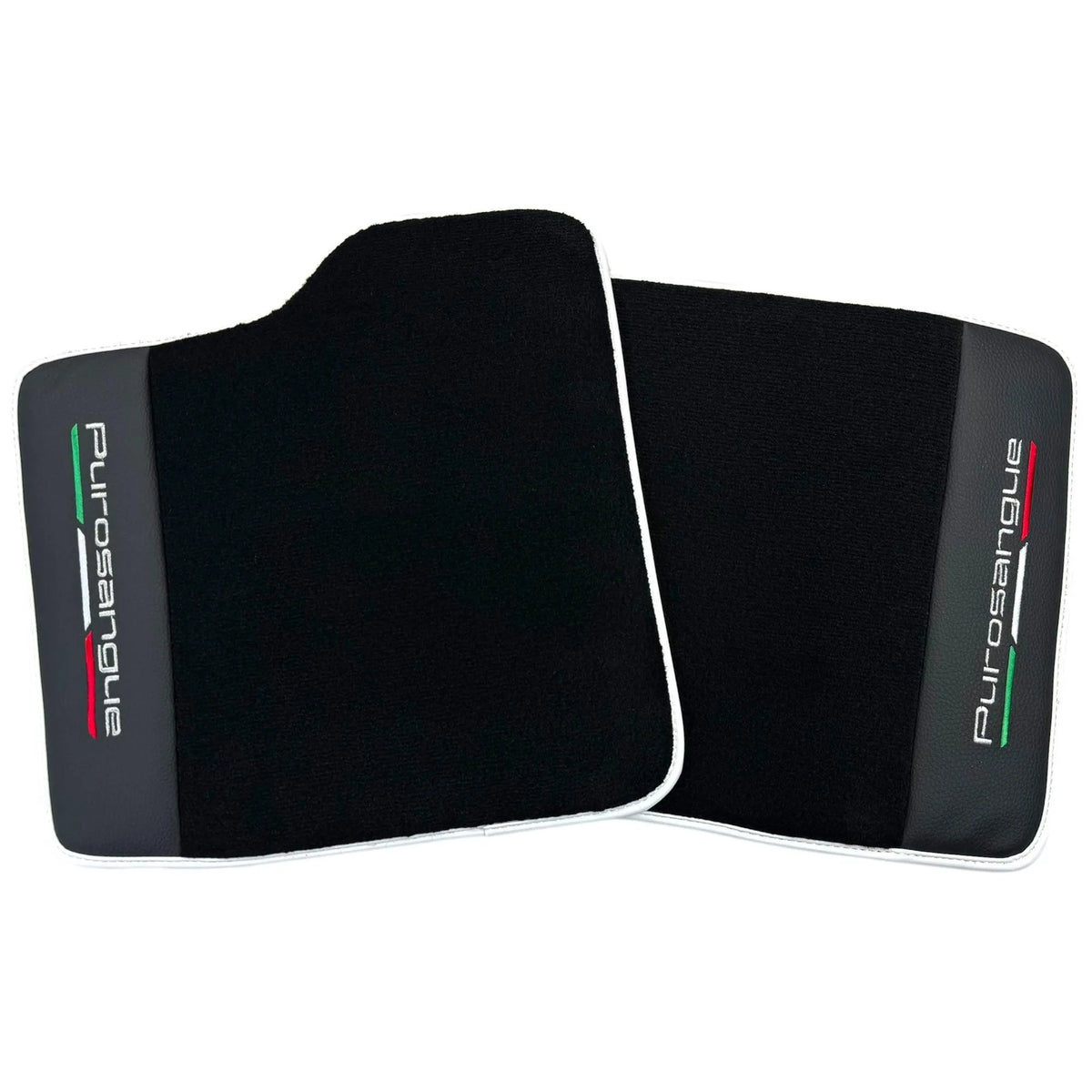 Black Floor Mats for Ferrari Purosangue with Leather and White Trim | Italian Edition - AutoWin