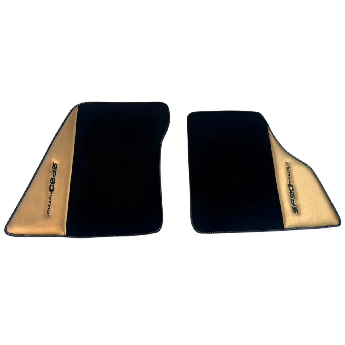 Black Floor Mats for Ferrari SF90 Stradale (2019-2024) with Gold Leather