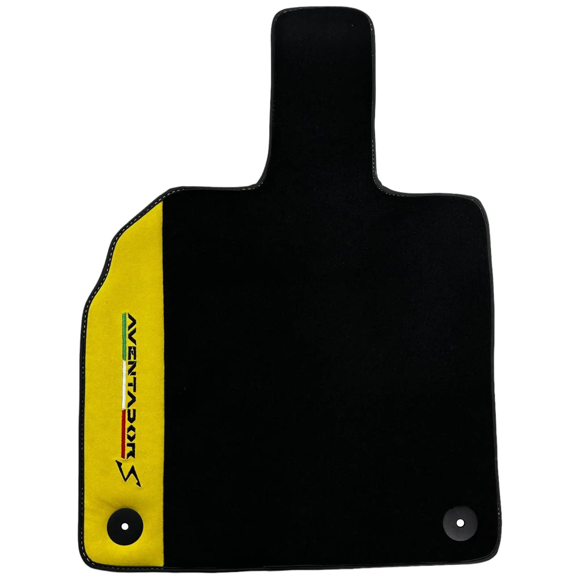 Black Floor Mats for Lamborghini Aventador S with Yellow Alcantara Leather - AutoWin