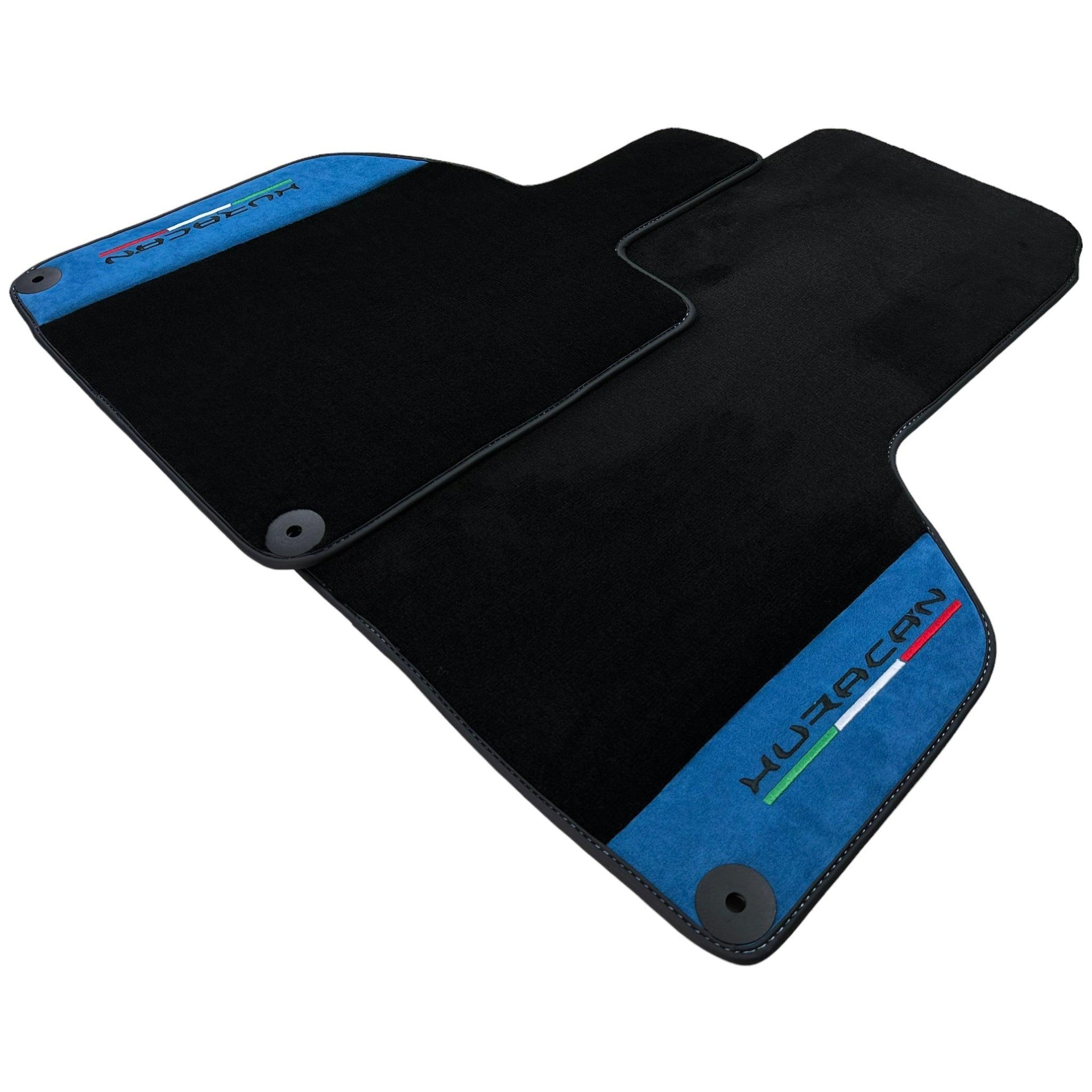 Black Floor Mats for Lamborghini Huracan 2014-2023 With Blue Alcantara Leather - AutoWin