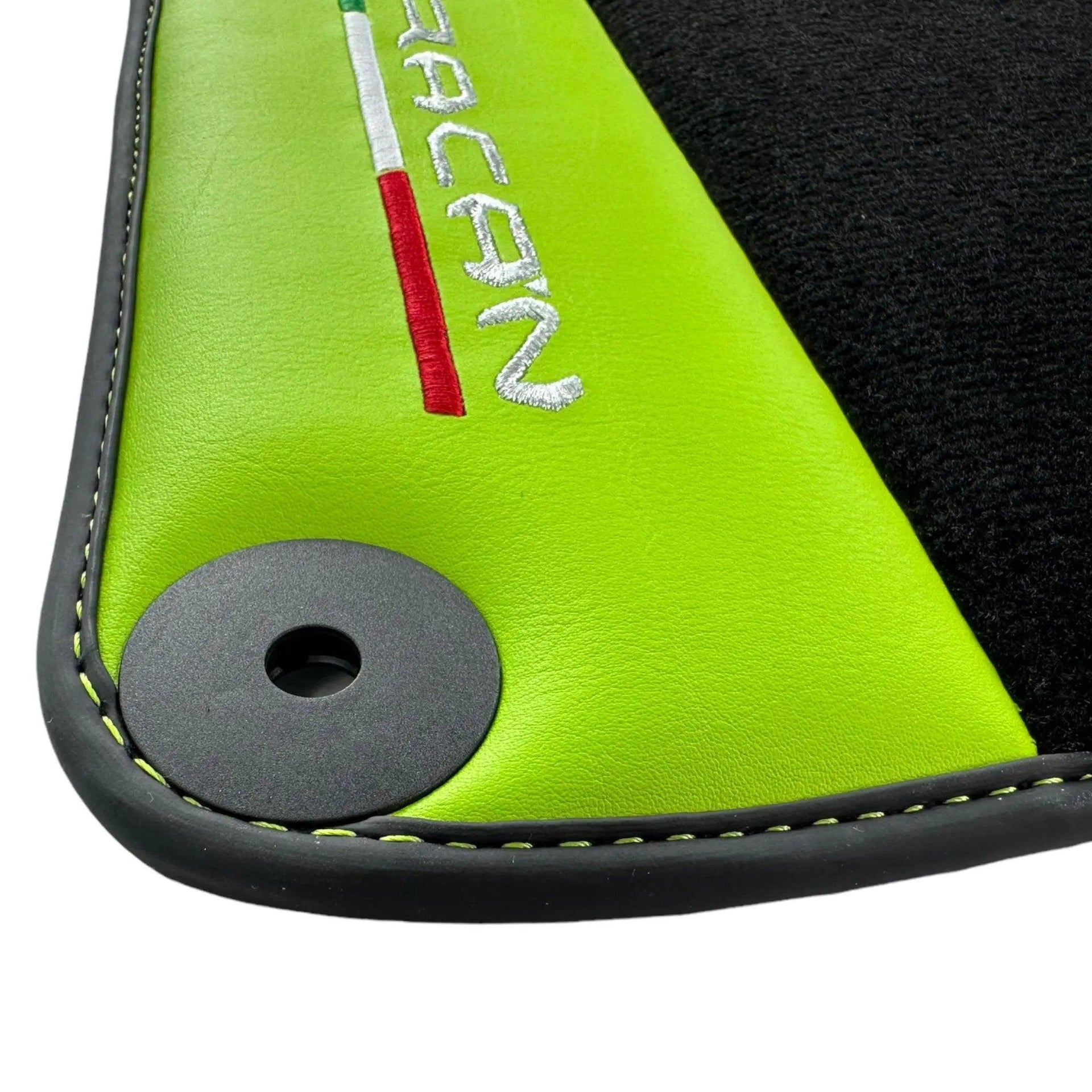 Black Floor Mats for Lamborghini Huracan 2014-2023 With Green Leather - AutoWin