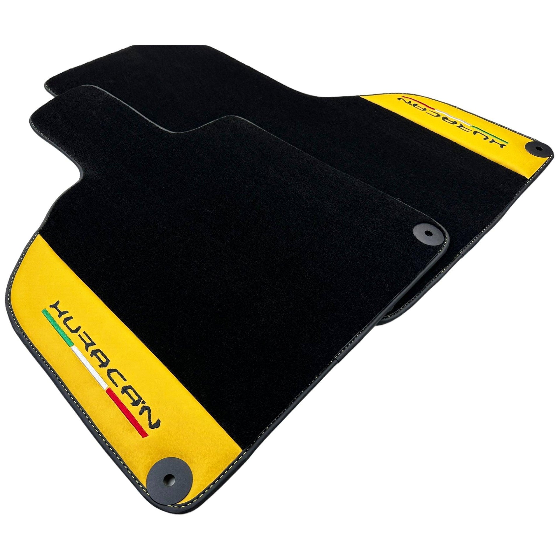 Black Floor Mats for Lamborghini Huracan With Yellow (Giallo Taurus) Nappa Leather - AutoWin