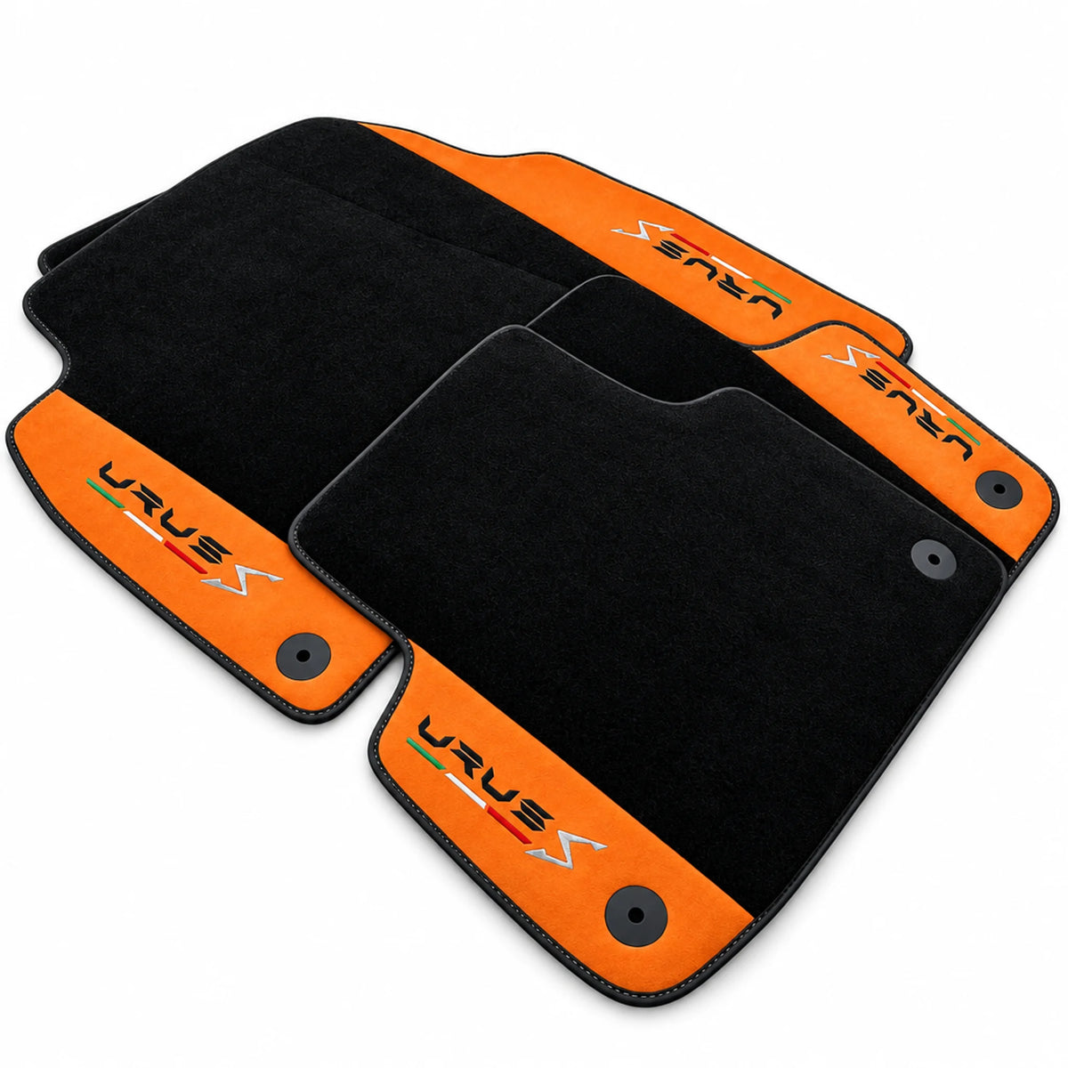 Black Floor Mats For Lamborghini Urus S With Orange Alcantara Leather - AutoWin