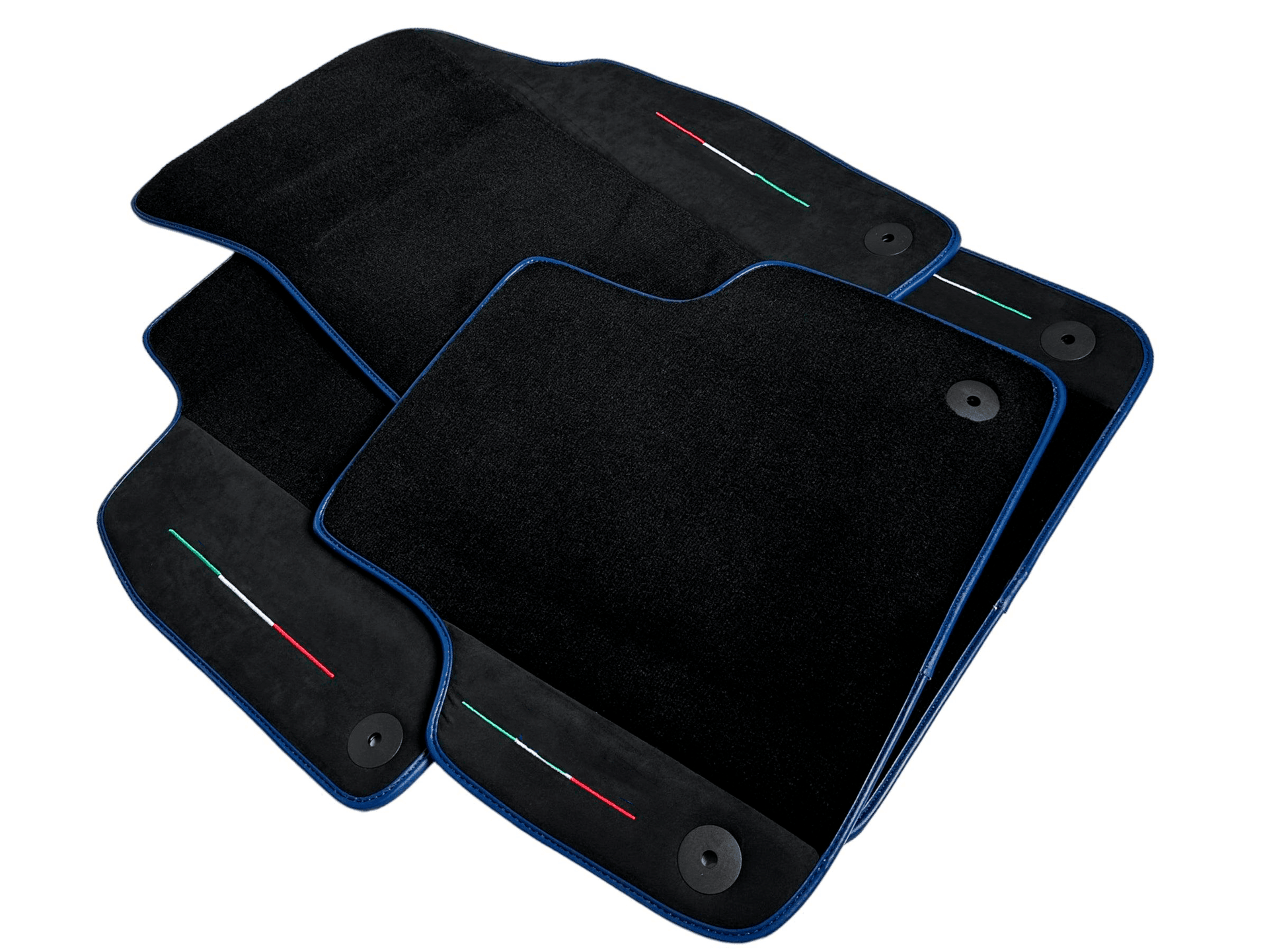 Black Floor Mats For Lamborghini Urus With Alcantara Leather Dark Blue Trim - AutoWin
