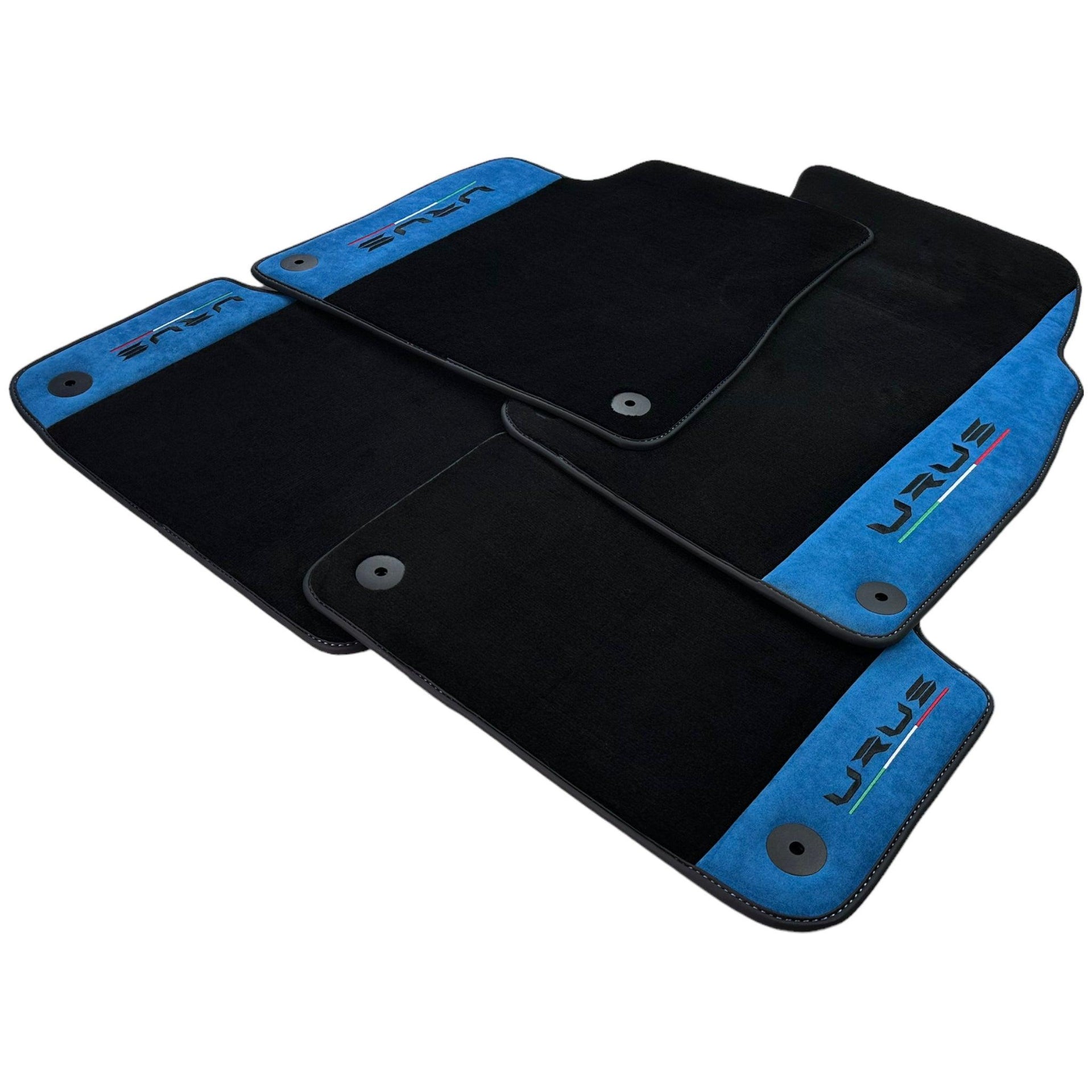 Black Floor Mats For Lamborghini Urus With Blue Alcantara Leather - AutoWin