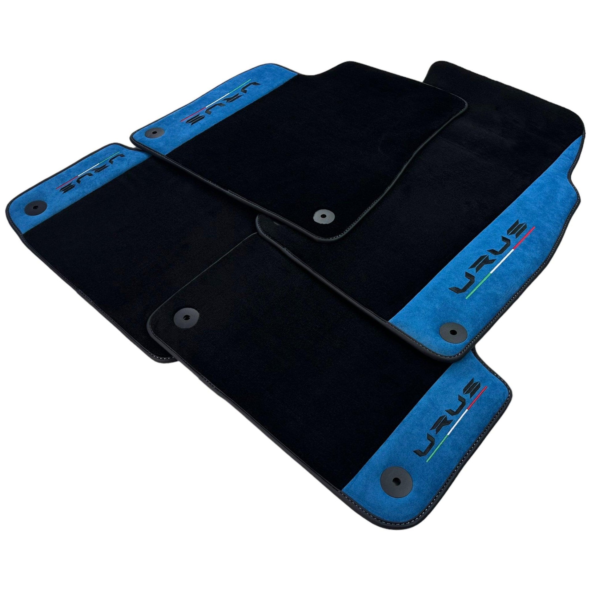 Black Floor Mats For Lamborghini Urus With Blue Alcantara Leather - AutoWin