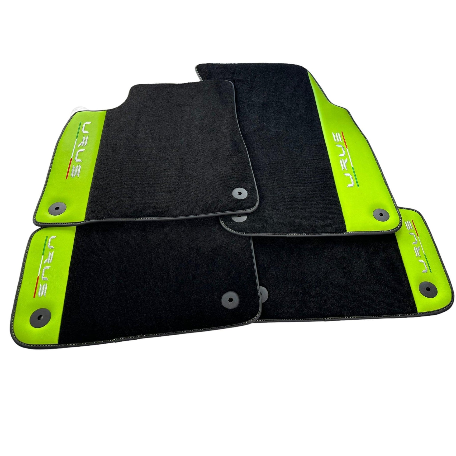 Black Floor Mats for Lamborghini Urus With Green Leather - AutoWin