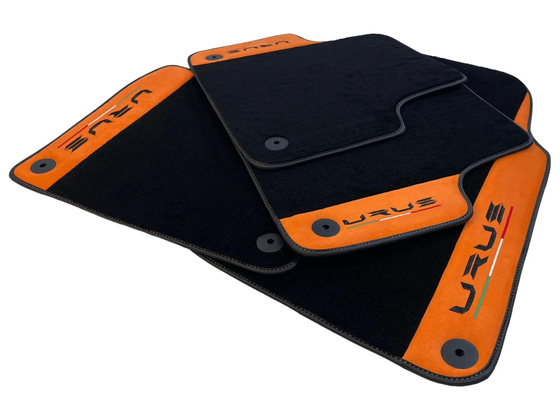 Black Floor Mats For Lamborghini Urus With Orange Alcantara Leather - AutoWin