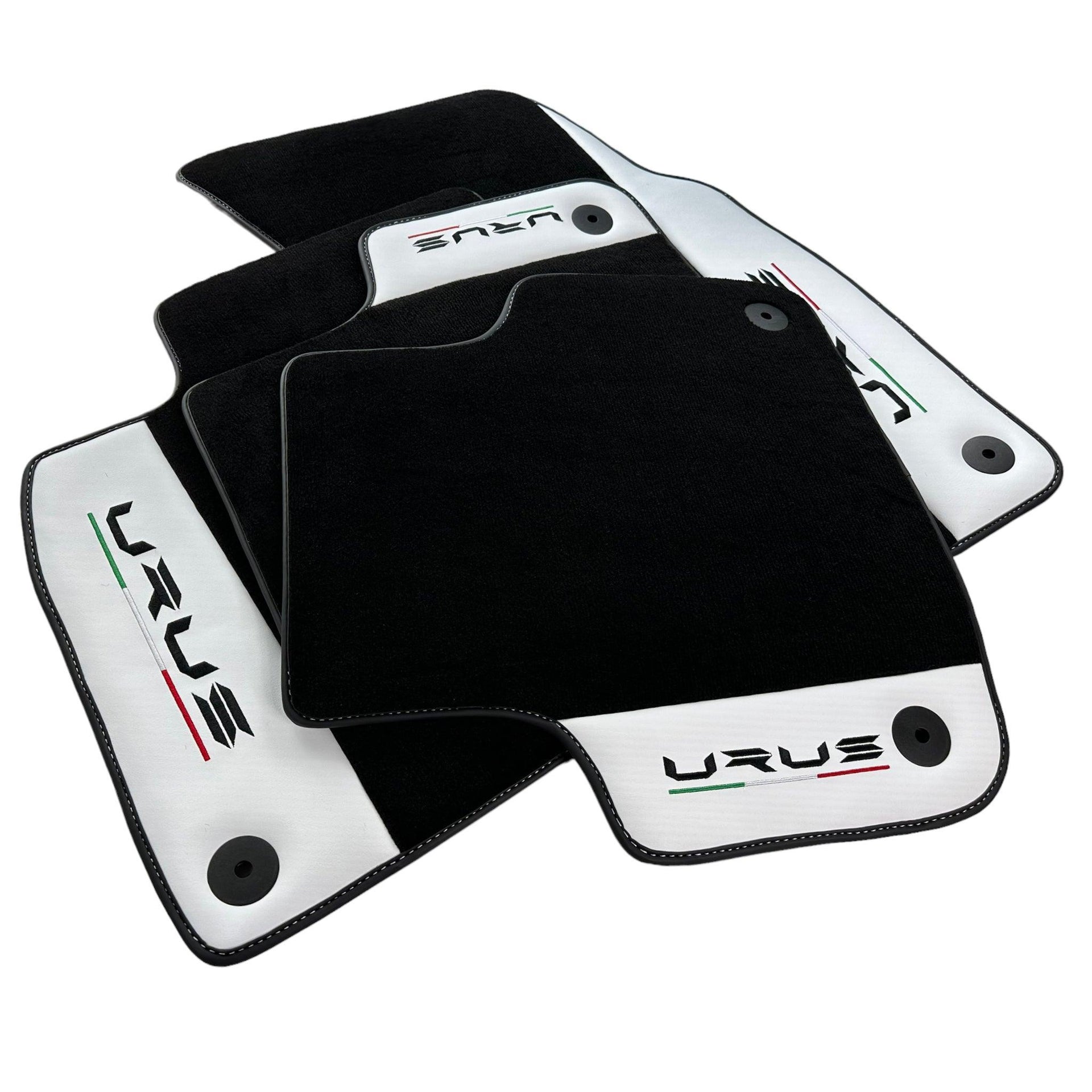 Black Floor Mats for Lamborghini Urus With White Leather - AutoWin