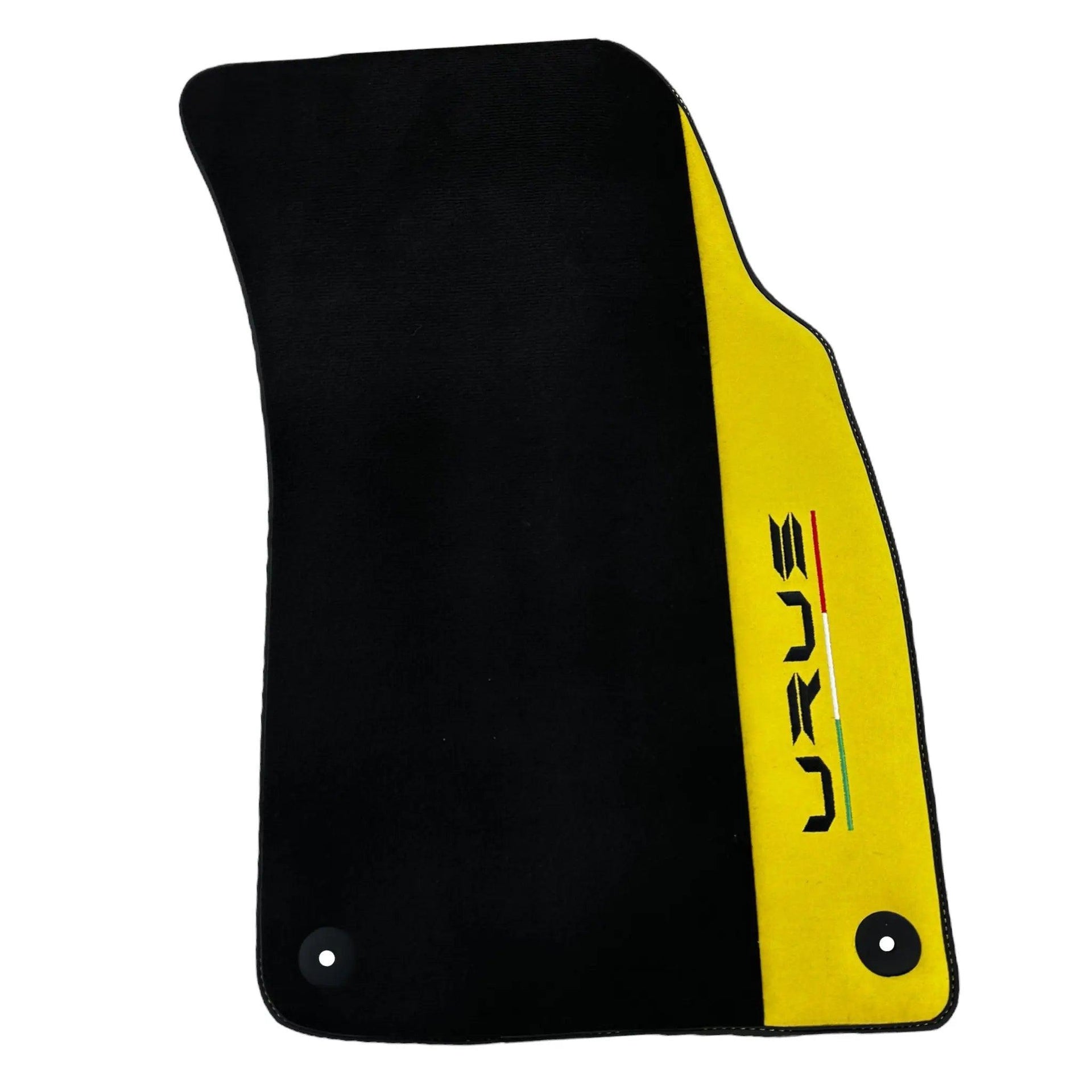 Black Floor Mats For Lamborghini Urus With Yellow Alcantara Leather - AutoWin