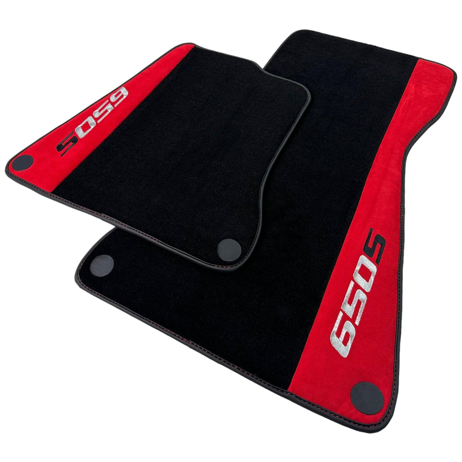 Black Floor Mats For McLaren 650S Black Tailored With Red Alcantara Leather - AutoWin