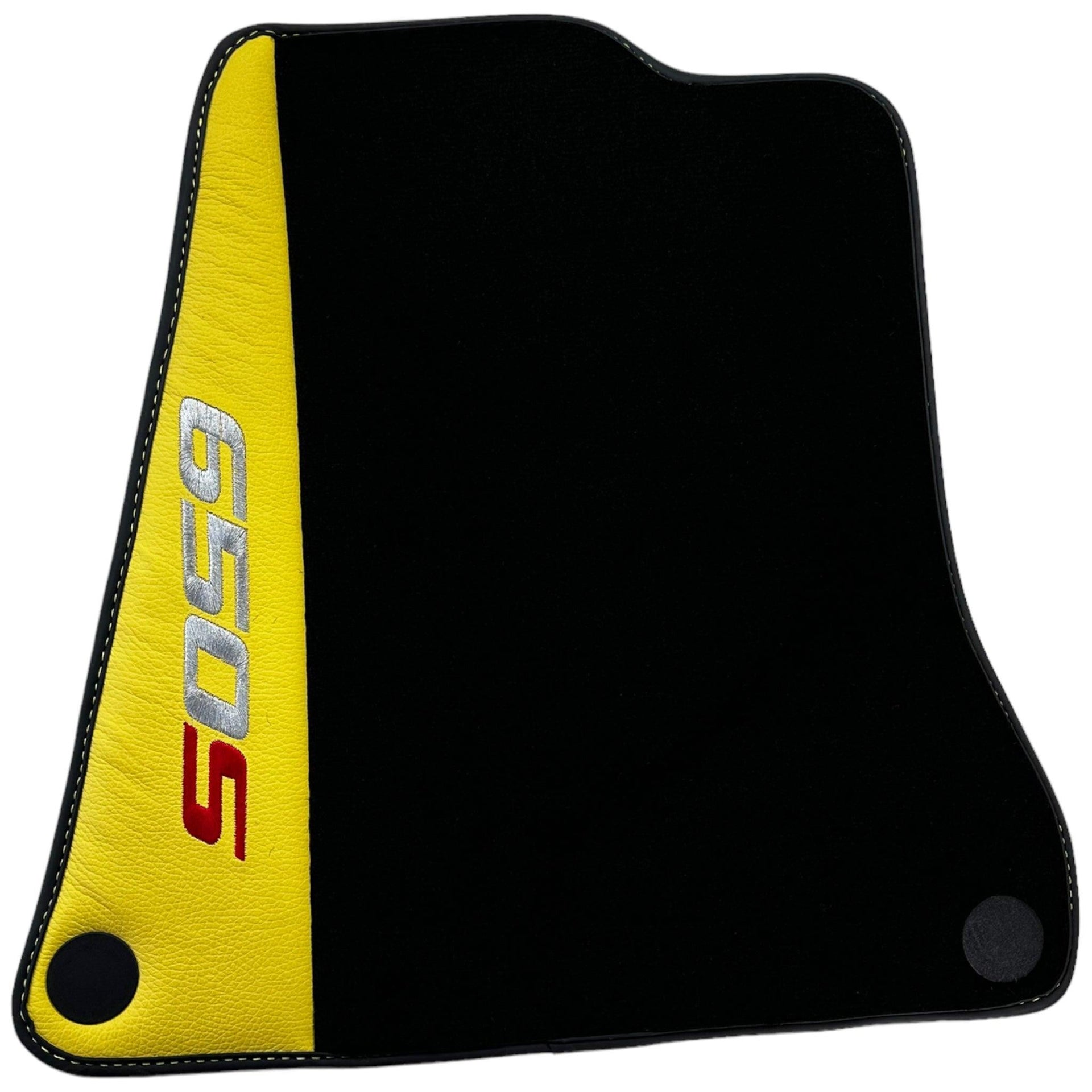 Black Floor Mats For McLaren 650S Black Tailored With Yellow Leather - AutoWin