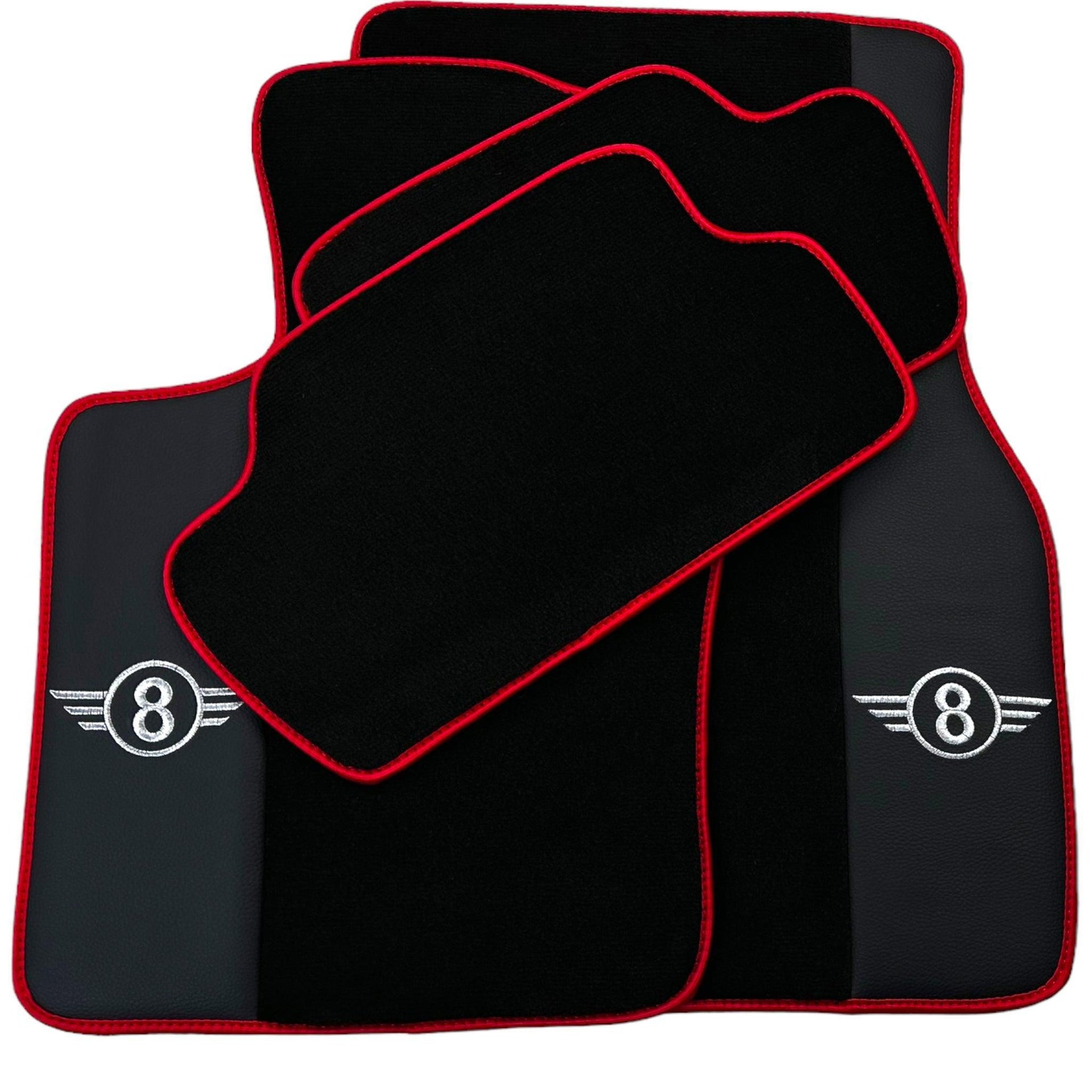 Black Floor Mats for Mini Cooper F56 (2013-2022) with Leather and Red Trim - AutoWin