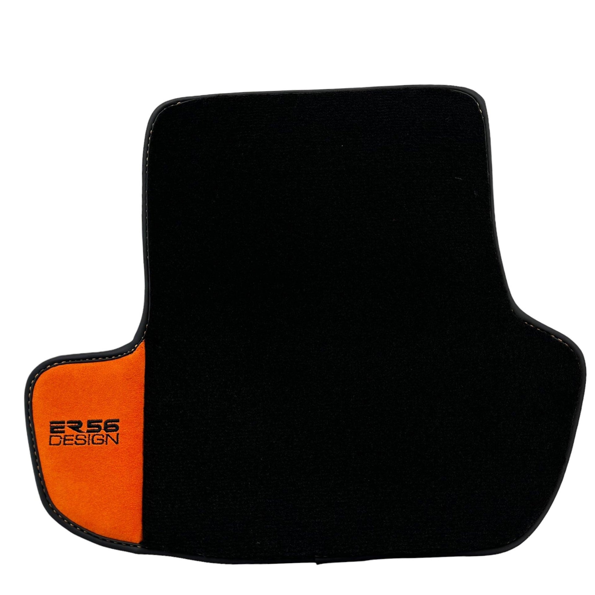 Black Floor Mats for Porsche Panamera (2009-2016) with Orange Alcantara Leather ER56 Design - AutoWin