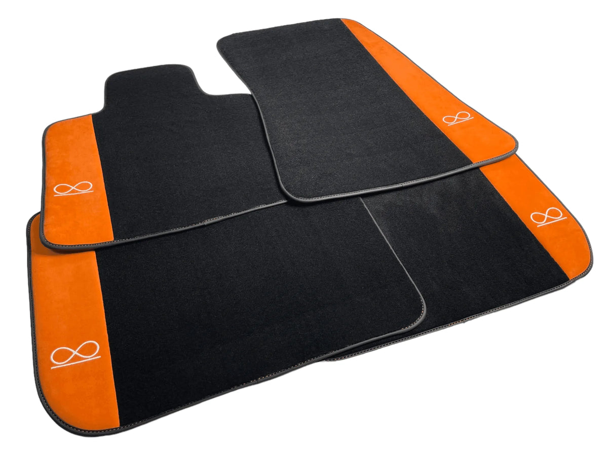 Black Floor Mats For Rolls Royce Black Badge Phantom VIII (2017-2024) Orange Alcantara