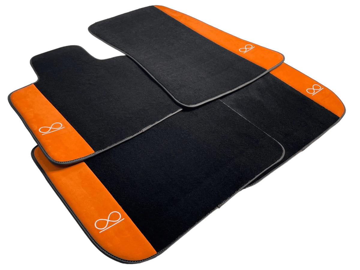 Black Floor Mats For Rolls Royce Black Badge Phantom VIII (2017-2024) Orange Alcantara
