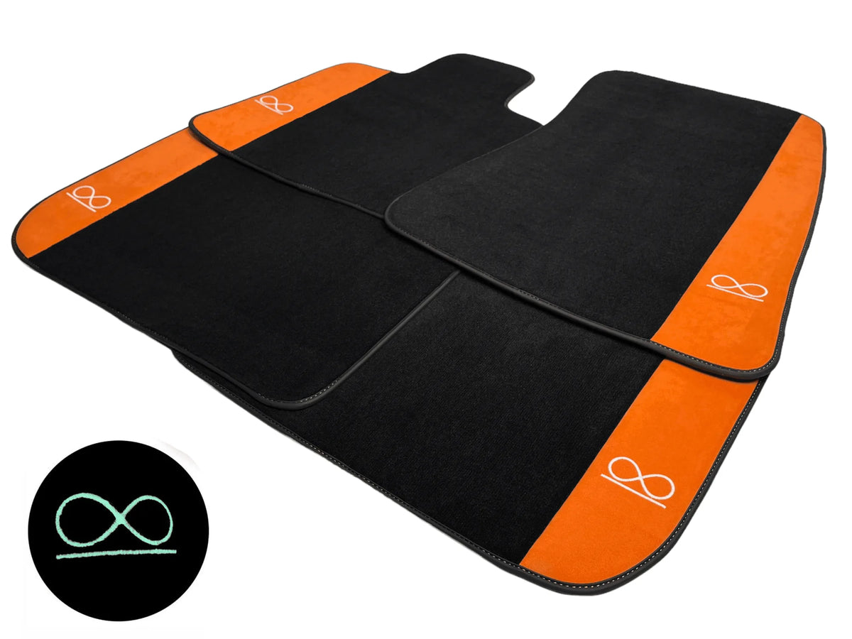 Black Floor Mats For Rolls Royce Black Badge Phantom VIII (2017-2024) Orange Alcantara