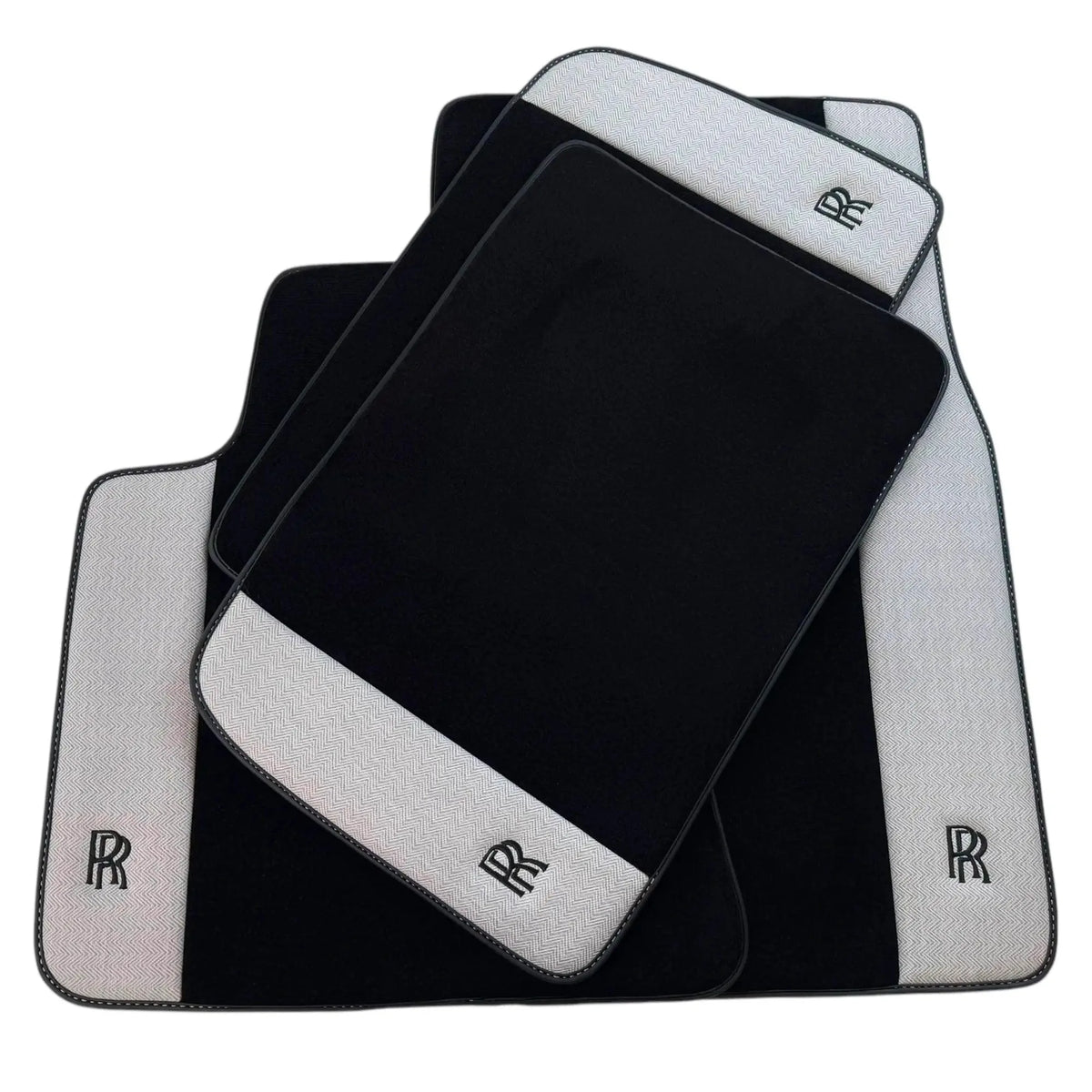 Black Floor Mats for Rolls Royce Ghost Series I (2010-2020) with Gray Leather Borders