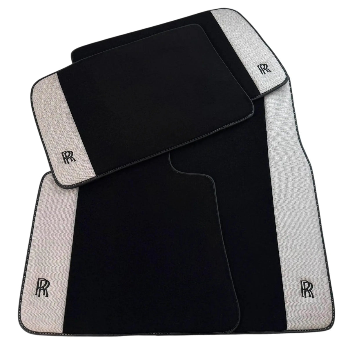 Black Floor Mats for Rolls Royce Ghost Series II (2021-2024) with Gray Leather Borders