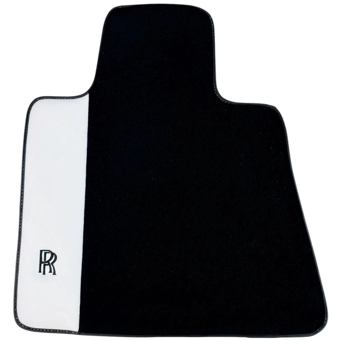 Black Floor Mats for Rolls Royce Phantom VIII (2017-2024) with White Leather | RR Logo