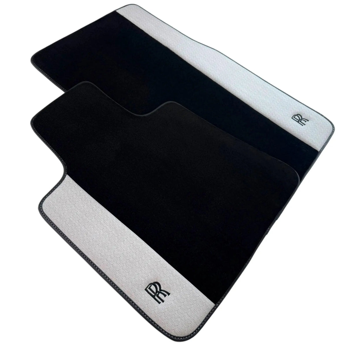 Black Floor Mats for Rolls Royce Spectre (2023-2024) with Gray Leather Borders